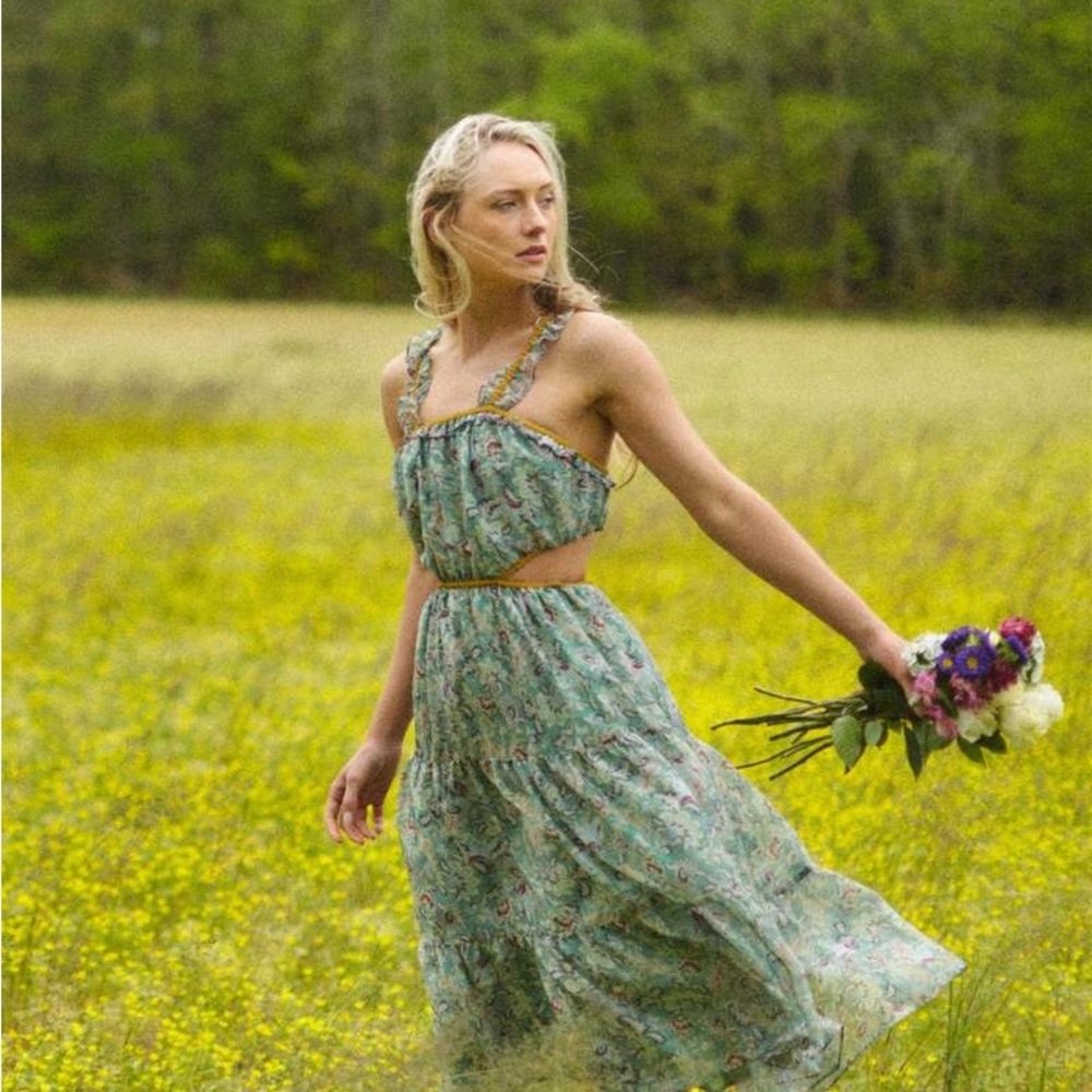 Current Air Sage Floral Cutouts Sleeveless Dress